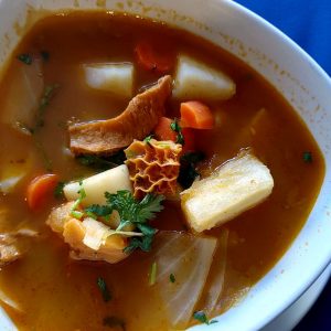 Sopa de Mondogo. beef tripe and cow feet soup ,potato,carrots,cabbage,